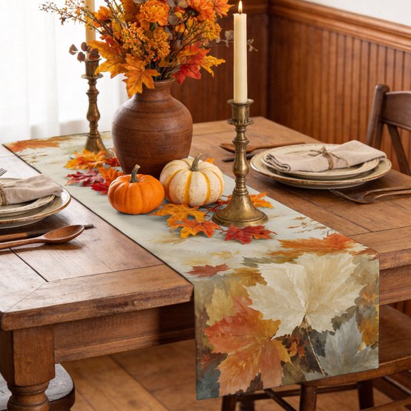 Table Runner Thanksgiving Fall Maple Leaves Dresser Scarves 13x36 Inch,Linen Table Runners Oil Style Autumn Leaf Tablerunner for Home Dining Indoor Outdoor Wedding Party Tabletop Decor