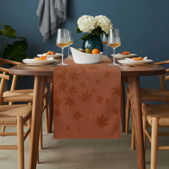 Table Runner Thanksgiving Maple Leaves Silhouette Dresser Scarves 13x36 Inch,Linen Table Runners Fallen Leaf Orange Ombre Tablerunner for Home Dining Indoor Outdoor Wedding Party Tabletop Decor