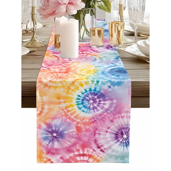 Table Runner Tie-Dye Art Table Runners Abstract Boho Dyeing Cotton Linen Dresser Scarf Kitchen Dining Table Decor for Home Dinner Party Decor 13x36 Inch