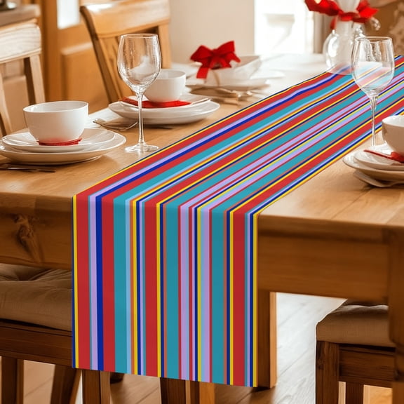 Table Runner Traditional Mexico Colorful Stripes Dresser Scarves 13x36 Inch,Linen Table Runners Modern Lines Art Tablerunner for Home Dining Indoor Outdoor Wedding Party Tabletop Decor
