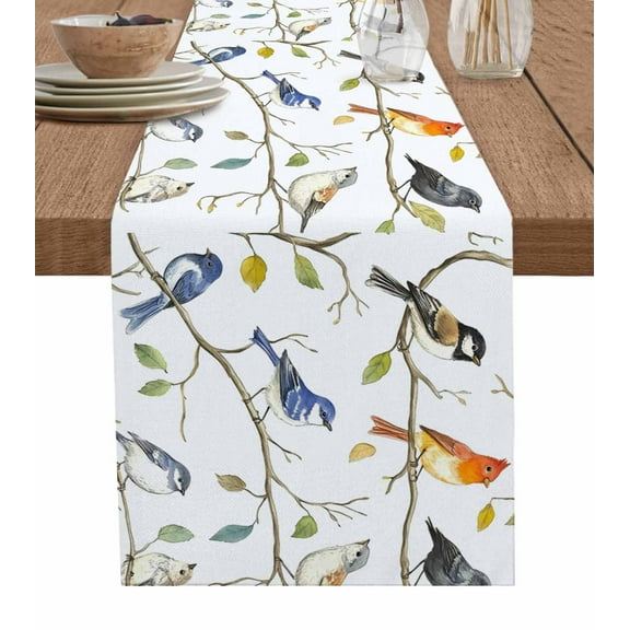 Table Runner Tree Bird Table Decoration for Kitchen Dinning Branch Leaf Table Decoration for Indoor Outdoor Party Wedding Decor 13x72 Inch