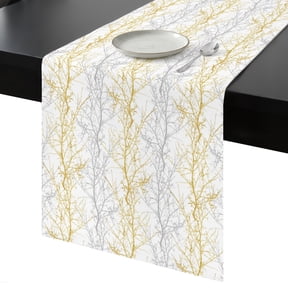 Table Runner Tree Branch Decorative Dining Table Runner Grey Gloden Kitchen Table Decoration for Home, Holiday and Party Use 13x72 Inch