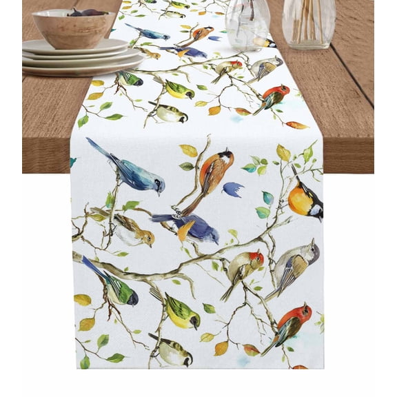 Table Runner Tree Branch Leaf Table Decoration for Kitchen Dinning Watercolor Birds Table Decoration for Indoor Outdoor Party Wedding Decor 13x72 Inch