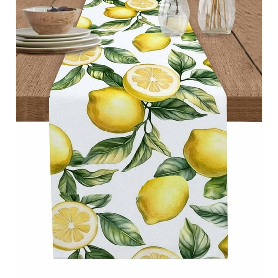 Table Runner Tree Branch Leaf Table Decoration for Kitchen Dinning Watercolor Lemon Table Decoration for Indoor Outdoor Party Wedding Decor 13x72 Inch