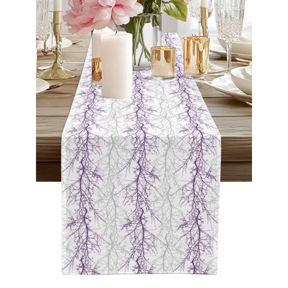 Table Runner Tree Branch Table Runners Purple Grey Cotton Linen Dresser Scarf Kitchen Dining Table Decor for Home Dinner Party Decor 13x36 Inch