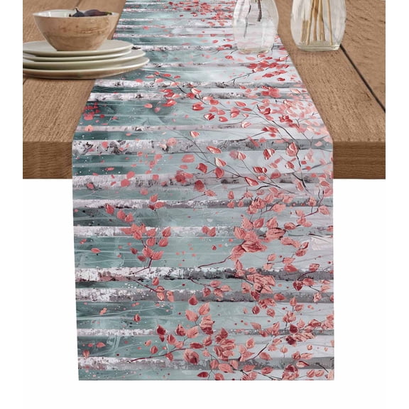 Table Runner Tree Oil Painting Table Decoration for Kitchen Dinning Foreat Leave Pink Table Decoration for Indoor Outdoor Party Wedding Decor 13x72 Inch