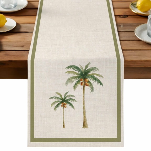Table Runner Tropical Botanical Palm Trees Decorative Table Runner for Kitchen Retro Summer Coastal Beach Dinning Runner for Party Wedding Holiday Indoor Outdoor 13x36inch
