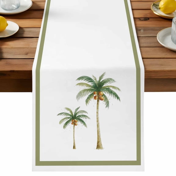 Table Runner Tropical Botanical Palm Trees Decorative Table Runner for Kitchen Summer Coastal Beach Green Dinning Runner for Party Wedding Holiday Indoor Outdoor 13x36inch