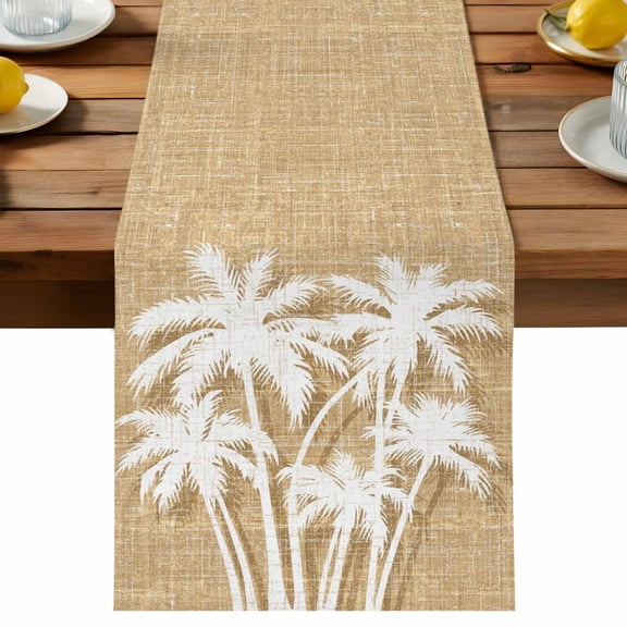 Table Runner Tropical Coastal Tan Beach Decorative Table Runner for Kitchen Summer White Palm Trees Dinning Runner for Party Wedding Holiday Indoor Outdoor 13x36inch