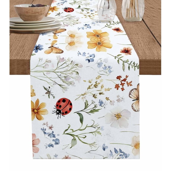 Table Runner Tropical Plants Orange Flowers Table Decoration for Kitchen Dinning Leaf Floral Table Decoration for Indoor Outdoor Party Wedding Decor 13x72inch