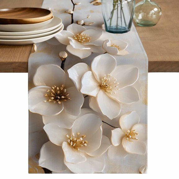 Table Runner Tulip Soft Linen Style Table Runner Cloth Vivid Watercolor Flower Dining Table Decor for Kitchen, Dining Room, Parties, Holiday & Everyday Use 13x36 Inch