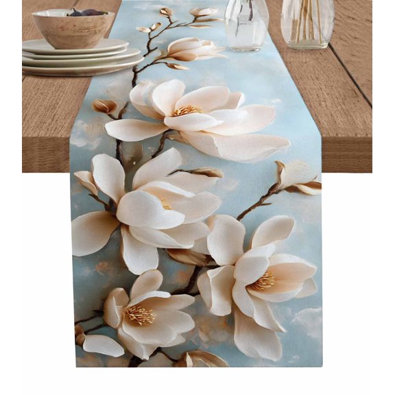 Table Runner Tulip Table Decoration for Kitchen Dinning Abstract Blue Watercolor Floral Table Decoration for Indoor Outdoor Party Wedding Decor 13x72inch