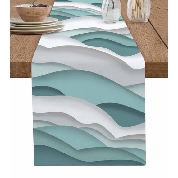 Table Runner Turquoise Ocean Table Decoration for Kitchen Dinning Abstract Waves Table Decoration for Indoor Outdoor Party Wedding Decor 13x90inch