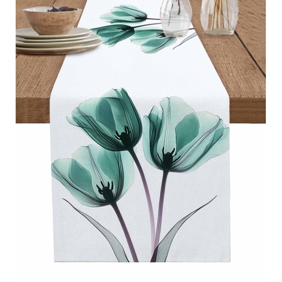 Table Runner Turquoise Tulip Floral Table Decoration for Kitchen Dinning Flower Table Decoration for Indoor Outdoor Party Wedding Decor 13x90 Inch