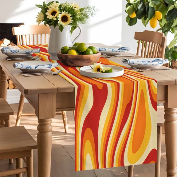 Table Runner Vector Psychedelic Groovy Back Dresser Scarves 13x70 Inch,Linen Table Runners Colorful Modern Abstract Liquid Art Tablerunner for Home Dining Indoor Outdoor Wedding Party Tabletop Decor