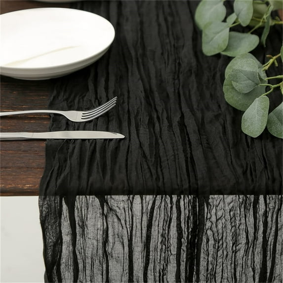 Table Runner Verdsylv 1 Piece Cheesecloth Table Runner 90X180 Cm, Distressed Fabric Tablecloth for Wedding Holiday Birthday Dining Room Dresser Decor, Natural, Wedding Table Runner, Black
