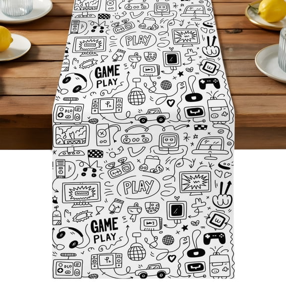 Table Runner Video Game Console Decorative Table Runner for Kitchen Gaming Sketch Style Dinning Runner for Party Wedding Holiday Indoor Outdoor 13x36inch