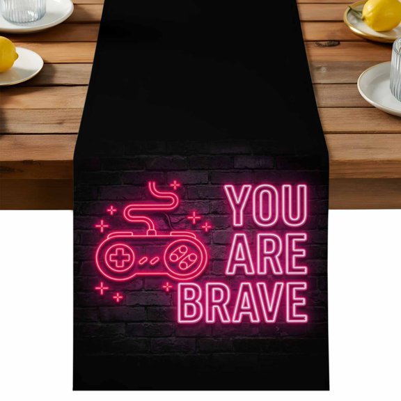 Table Runner Video Game Table Runners Pink Shiny Gaming Playing Gamer Cotton Linen Dresser Scarf Kitchen Dining Table Decor for Holiday Party Decor 13x36 Inch