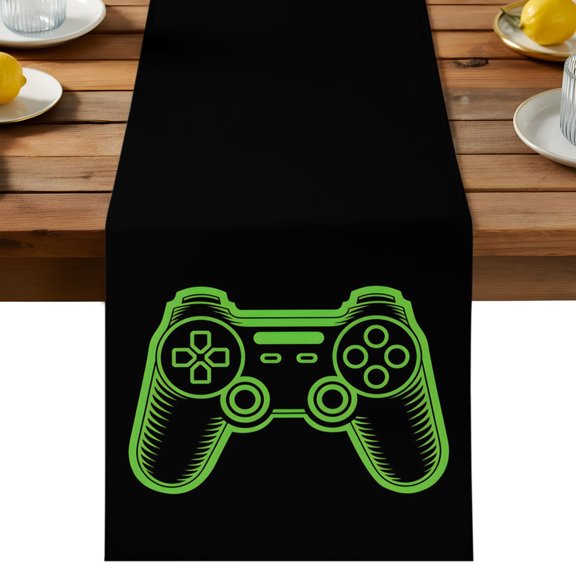 Table Runner Video Games Controller Decorative Table Runner for Kitchen Black Green Gaming Console Dinning Runner for Party Wedding Holiday Indoor Outdoor 13x36inch