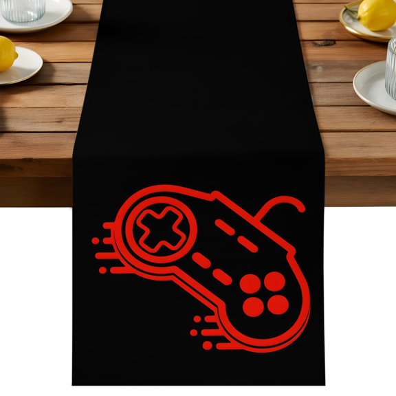 Table Runner Video Games Controller Decorative Table Runner for Kitchen Black Red Gaming Console Dinning Runner for Party Wedding Holiday Indoor Outdoor 13x36inch
