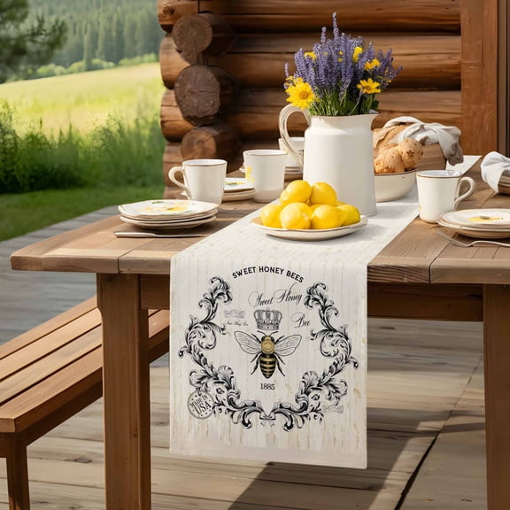 Table Runner,Vintage Farmhouse Bee Kitchen Dining Table Runners Tabletop Decorations on Letter Tablerunner Drsser Sarvs for Home Partyo Wdedeng Birthday Decor,13x36in
