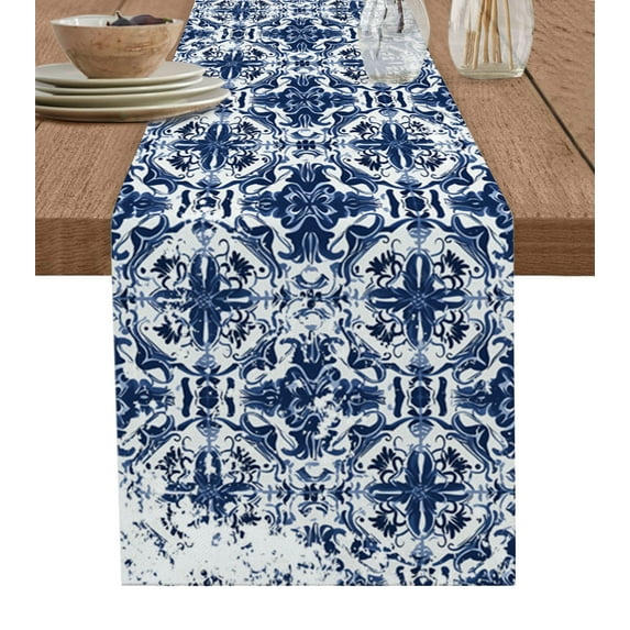Table Runner Vintage Floral Table Decoration for Kitchen Dinning Medieval Ethnic Style Turkish Texture Table Decoration for Indoor Outdoor Party Wedding Decor 13x72 Inch