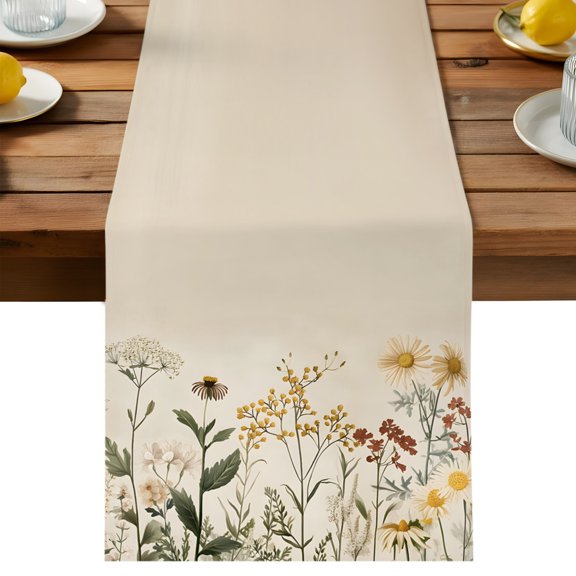 Table Runner Vintage Flower Decorative Table Runner for Kitchen Farmhouse Nature Field Dinning Runner for Party Wedding Holiday Indoor Outdoor 13x36inch