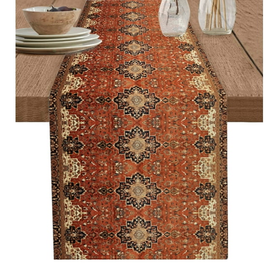 Table Runner Vintage Turkish Abstract Figure Table Decoration for Kitchen Dinning Medieval Ethnic Style Texture Table Decoration for Indoor Outdoor Party Wedding Decor 13x72 Inch