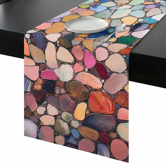 Table Runner Water Stone Decorative Dining Table Runner Oil Painting Kitchen Table Decoration for Home, Holiday and Party Use 13x36 Inch