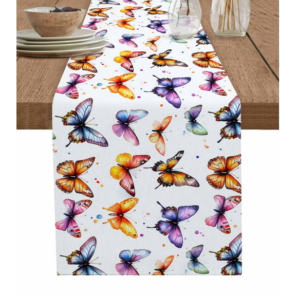 Table Runner Watercolor Butterfly Table Decoration for Kitchen Dinning Vintage Style Table Decoration for Indoor Outdoor Party Wedding Decor 13x90 Inch