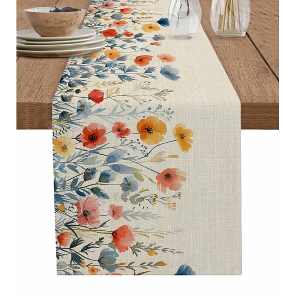 Table Runner Watercolor Flower Floral Table Decoration for Kitchen Dinning Leaves Branch Farmhouse Country Table Decoration for Indoor Outdoor Party Wedding Decor 13x90 Inch