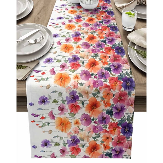 Table Runner Watercolor Flowers Leaf Table Decoration for Kitchen Dinning Pink Purple Table Decoration for Indoor Outdoor Party Wedding Decor 13x72inch