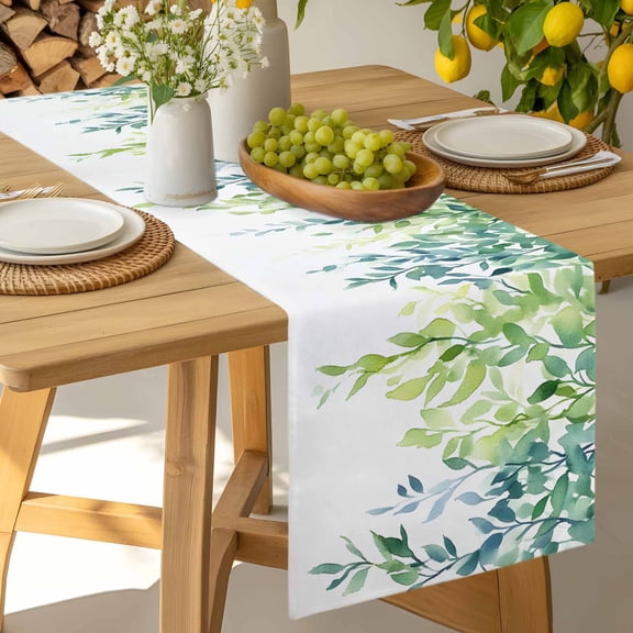Table Runner Watercolor Foliage Pastoral Willow Dresser Scarves 13x36 Inch,Linen Table Runners Spring Gradient Plant Tablerunner for Home Dining Indoor Outdoor Wedding Party Tabletop Decor