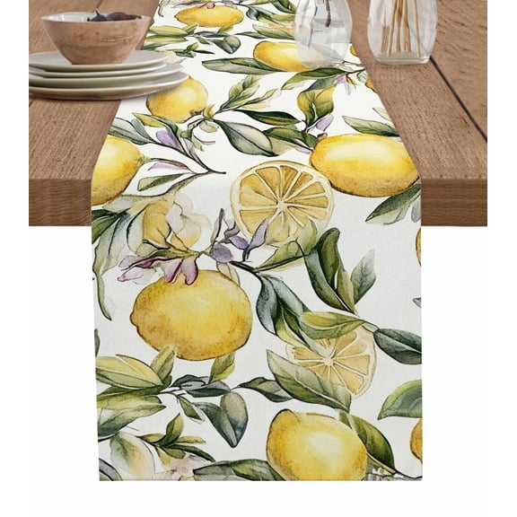 Table Runner Watercolor Lemon Table Decoration for Kitchen Dinning Tree Branch Leaf Table Decoration for Indoor Outdoor Party Wedding Decor 13x90 Inch
