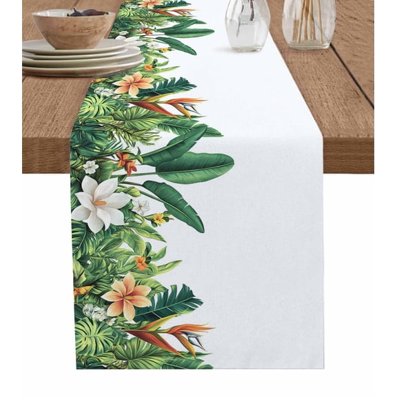 Table Runner Watercolor Monstera Flowers Table Decoration for Kitchen Dinning Tropical Plant Leaf Table Decoration for Indoor Outdoor Party Wedding Decor 13x90 Inch