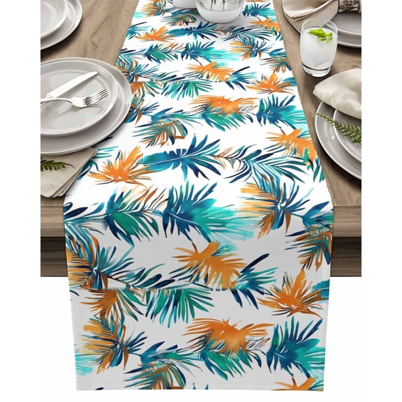 Table Runner Watercolor Palm Leaf Table Decoration for Kitchen Dinning Green Yellow Leaf Table Decoration for Indoor Outdoor Party Wedding Decor 13x90inch