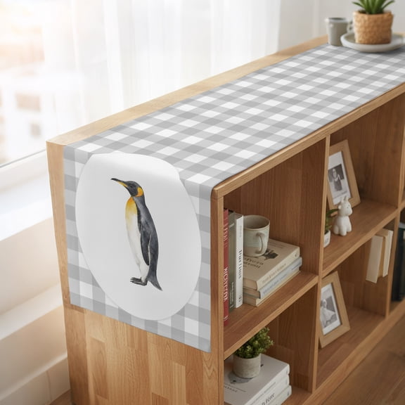 Table Runner Watercolor Penguin Cute Animal Pattern Dresser Scarves 13x36 Inch,Linen Table Runners Classic Gray Buffalo Plaid Tablerunner for Home Dining Indoor Outdoor Wedding Party Tabletop Decor