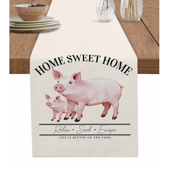 Table Runner Watercolor Pigs Table Decoration for Kitchen Dinning Farmhouse Style Table Decoration for Indoor Outdoor Party Wedding Decor 13x72inch