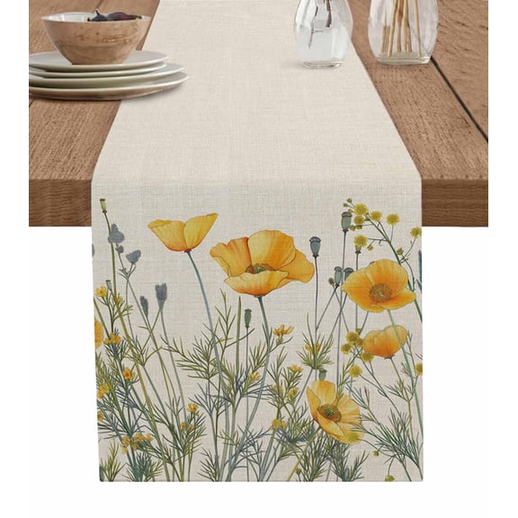 Table Runner Watercolor Poppy Flower Table Decoration for Kitchen Dinning Floral Leaves Plant Table Decoration for Indoor Outdoor Party Wedding Decor 13x72 Inch