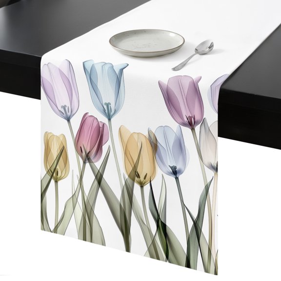 Table Runner Watercolor Tulip Decorative Dining Table Runner Flower Floral Kitchen Table Decoration for Home, Holiday and Party Use 13x36 Inch