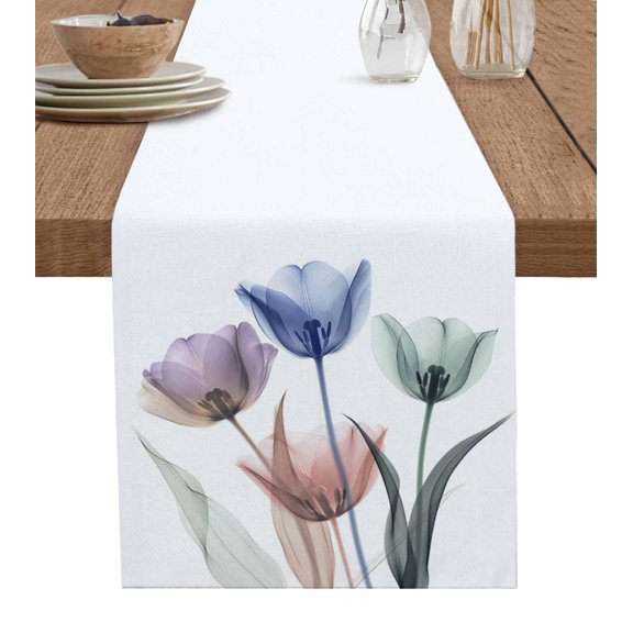 Table Runner Watercolor Tulip Table Decoration for Kitchen Dinning Floral Simple Style Table Decoration for Indoor Outdoor Party Wedding Decor 13x72 Inch