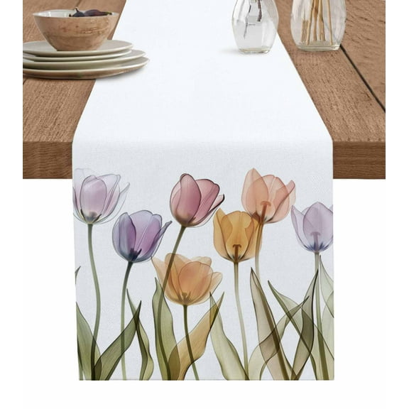 Table Runner Watercolor Tulip Table Decoration for Kitchen Dinning Flower Simple Style Table Decoration for Indoor Outdoor Party Wedding Decor 13x72 Inch