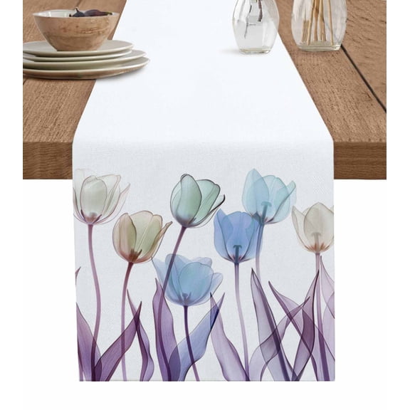 Table Runner Watercolor Tulip Table Decoration for Kitchen Dinning Flowers Floral Table Decoration for Indoor Outdoor Party Wedding Decor 13x72 Inch