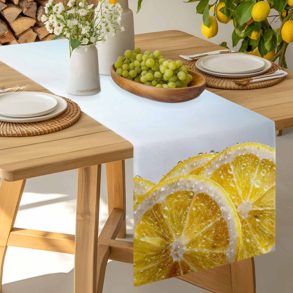 Table Runner Watercolor Yellow Lemon Slices Dresser Scarves 13x36 Inch,Linen Table Runners Summer Fruit Tablerunner for Home Dining Indoor Outdoor Wedding Party Tabletop Decor
