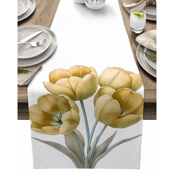 Table Runner Watercolor Yellow Tulip Table Decoration for Kitchen Dinning Flowers Plant Table Decoration for Indoor Outdoor Party Wedding Decor 13x90inch