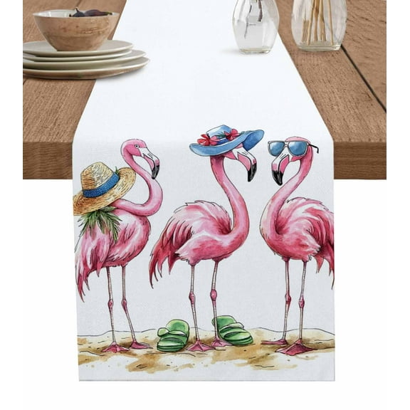 Table Runner Watercolors Flamingo Table Decoration for Kitchen Dinning Beach Wave Table Decoration for Indoor Outdoor Party Wedding Decor 13x72 Inch