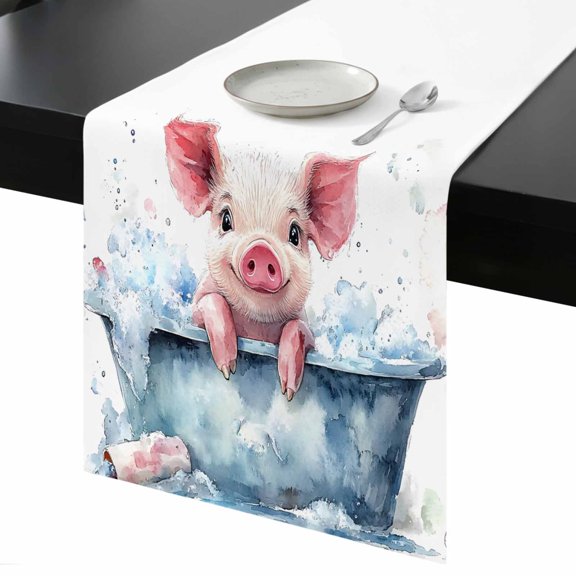 Table Runner Watercolors Pig Decorative Dining Table Runner Cute Piglet Kitchen Table Decoration for Home, Holiday and Party Use 13x90 Inch