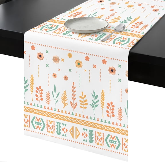Table Runner Western Aztec Decorative Dining Table Runner White Ethnic Floral Grass Kitchen Table Decoration for Home, Holiday and Party Use 13x90 Inch