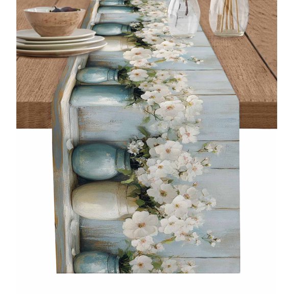 Table Runner White Camellia Floral Table Decoration for Kitchen Dinning Oil Painting Table Decoration for Indoor Outdoor Party Wedding Decor 13x72 Inch