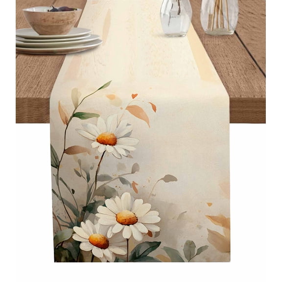 Table Runner White Daisy Table Decoration for Kitchen Dinning Vintage Spring Flowers Table Decoration for Indoor Outdoor Party Wedding Decor 13x90 Inch